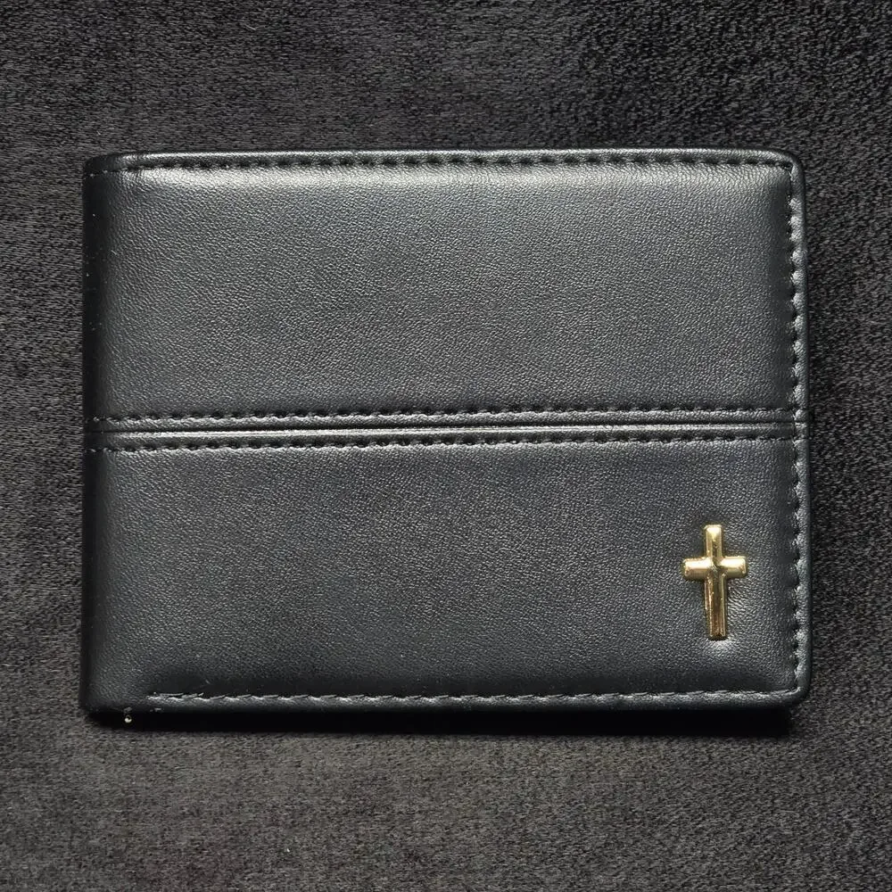 Sunflower Garden Designs of Faith Black Leather Wallet with Gold Cross